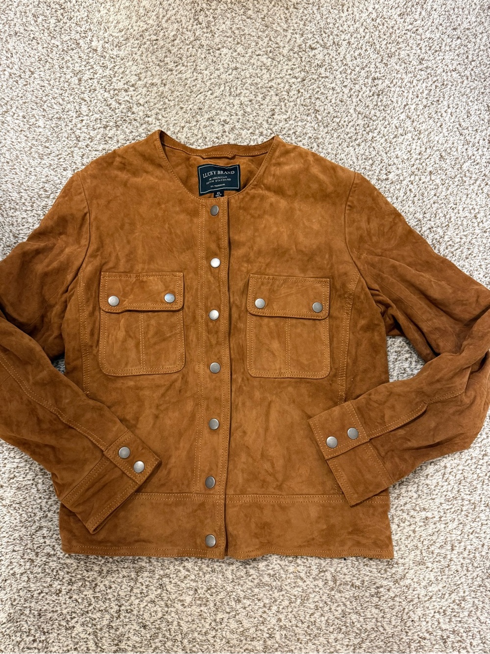 Lucky brand goat suede brown collarless jacket sz xl extra large